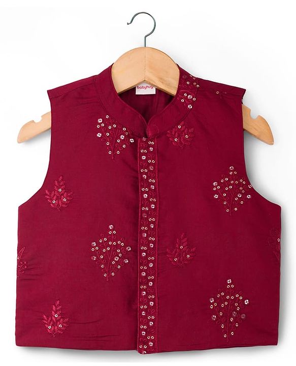 Babyhug Woven Full Sleeves Kurta Pajama & Floral Embroidery Jacket - Rust Orange & Yellow