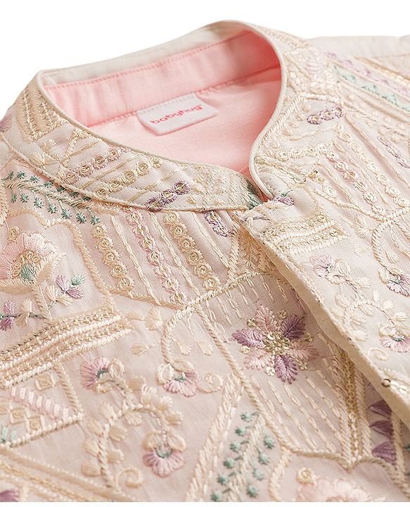 Babyhug Woven Full Sleeves Kurta Pajama Set With Floral Embriodery Jacket - Pink