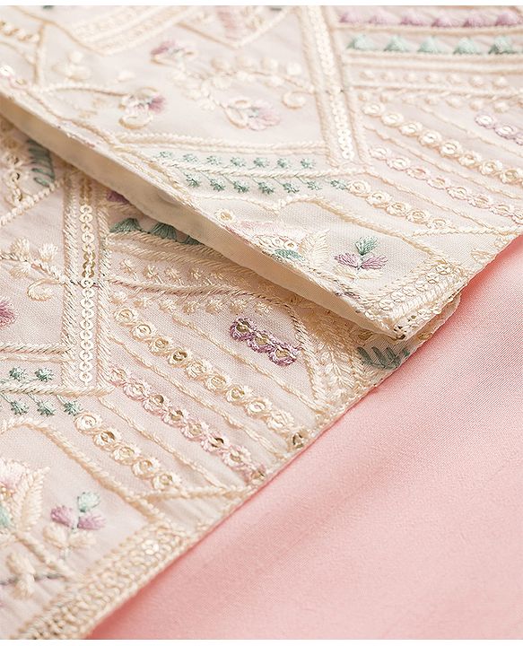 Babyhug Woven Full Sleeves Kurta Pajama Set With Floral Embriodery Jacket - Pink