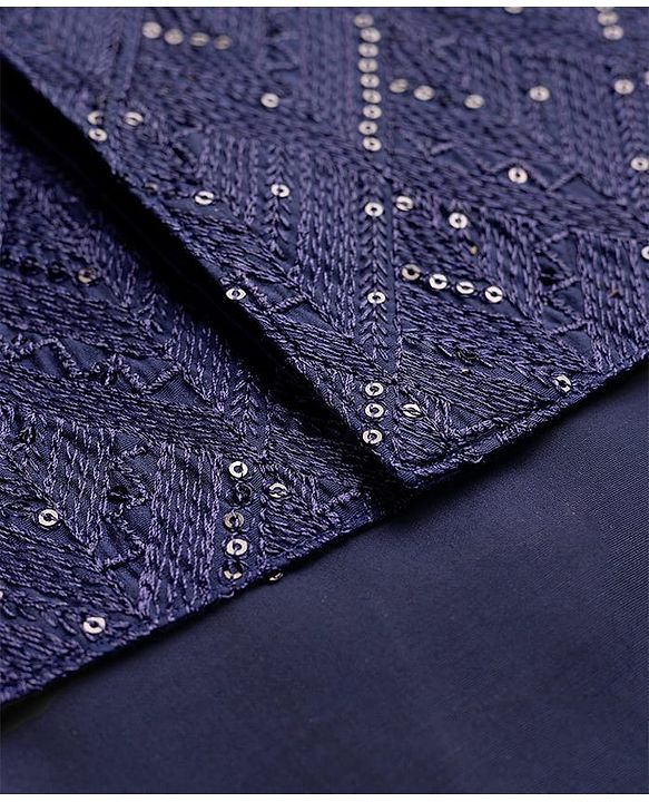 Babyhug Woven Full Sleeves Kurta Pajama Set With Sequin Detailing Jacket - Navy Blue