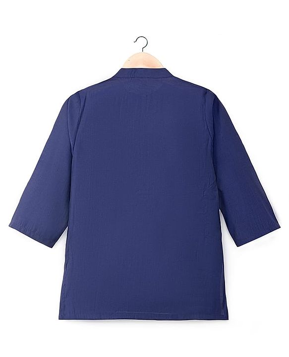 Babyhug Woven Full Sleeves Kurta Pajama Set With Sequin Detailing Jacket - Navy Blue