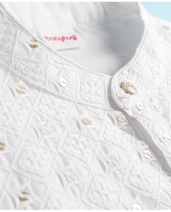 Babyhug Woven Full Sleeves Embroidered Kurta Pajama Set - White