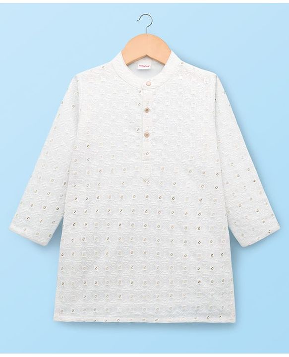 Babyhug Woven Full Sleeves Embroidered Kurta Pajama Set - White