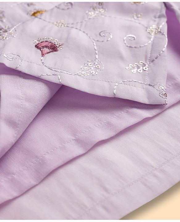 Babyhug Woven Full Sleeves Kurta Pajama Set With Floral Embroidery - Lavender
