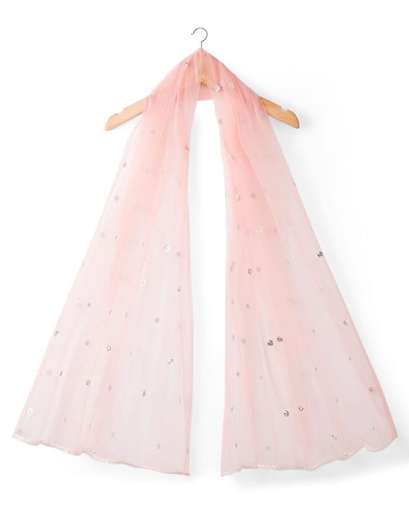 Babyhug Mesh Woven Half Sleeves Lehenga Choli Set With Sequin Embroidery & Dupatta - Peach