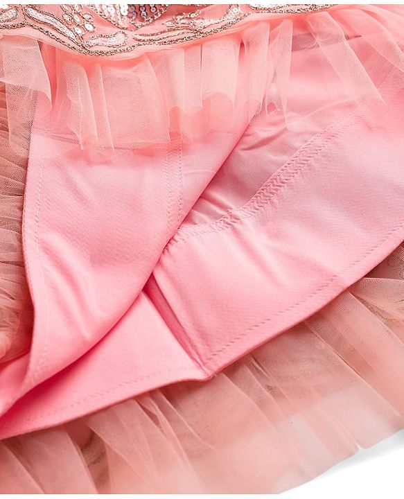 Babyhug Mesh Woven Half Sleeves Lehenga Choli Set With Sequin Embroidery & Dupatta - Peach