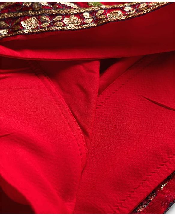 Babyhug Georgette Woven Frill Sleeves Lehenga Choli Set With Floral Embroidery & Dupatta - Red