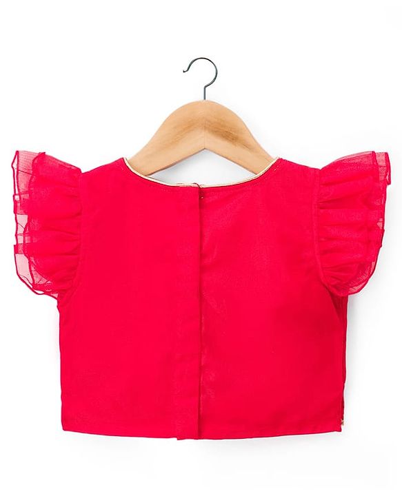 Babyhug Georgette Woven Frill Sleeves Lehenga Choli Set With Floral Embroidery & Dupatta - Red