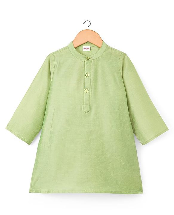 Babyhug Woven Full Sleeves Kurta Pajama Set with Embroidered Waistcoat & Sequin Detailing - Olive Green