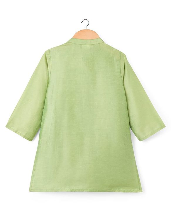 Babyhug Woven Full Sleeves Kurta Pajama Set with Embroidered Waistcoat & Sequin Detailing - Olive Green