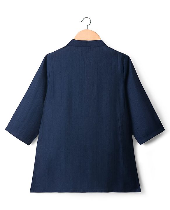 Babyhug Woven Full Sleeves Kurta Pajama Set with Embroidered Jacket - Navy Blue