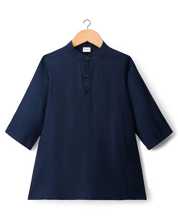 Babyhug Woven Full Sleeves Kurta Pajama Set with Embroidered Jacket - Navy Blue