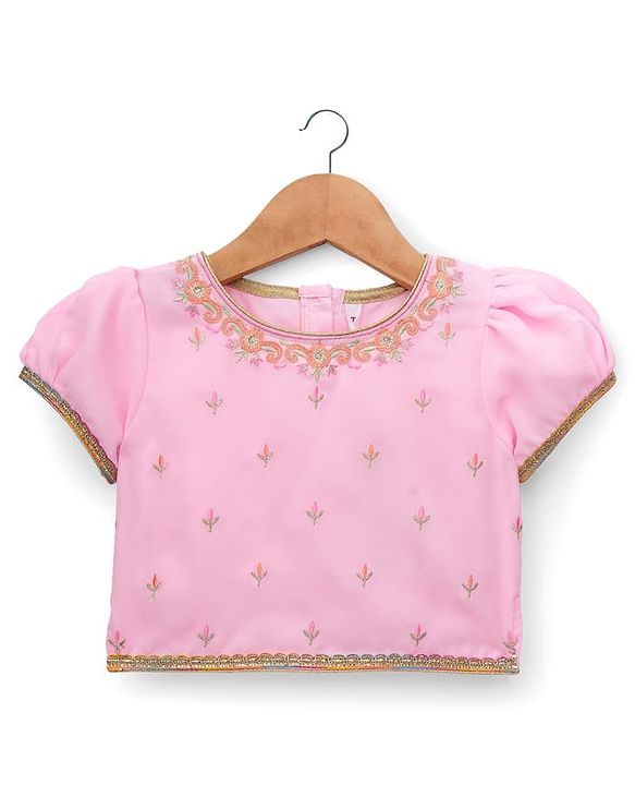 Babyhug Georgette Woven Half Sleeves Choli Lehenga & Dupatta Set With Floral & Sequin Embroidered - Light Pink