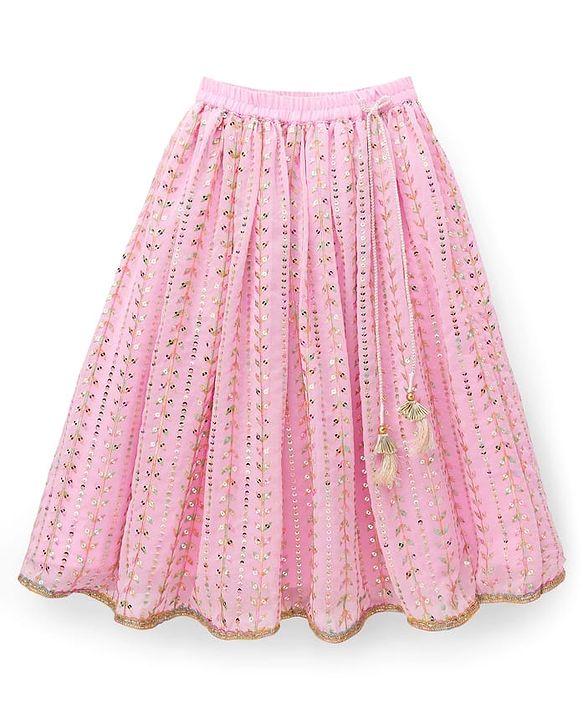 Babyhug Georgette Woven Half Sleeves Choli Lehenga & Dupatta Set With Floral & Sequin Embroidered - Light Pink