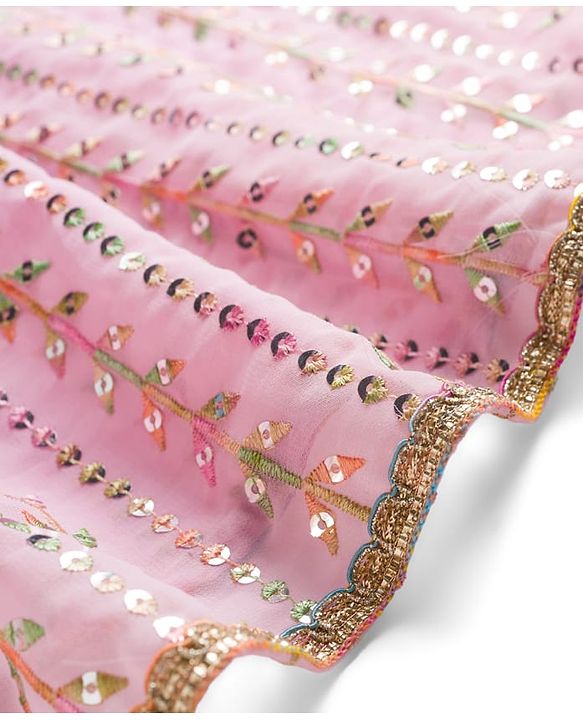 Babyhug Georgette Woven Half Sleeves Choli Lehenga & Dupatta Set With Floral & Sequin Embroidered - Light Pink