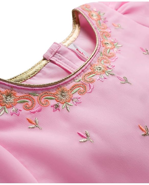 Babyhug Georgette Woven Half Sleeves Choli Lehenga & Dupatta Set With Floral & Sequin Embroidered - Light Pink