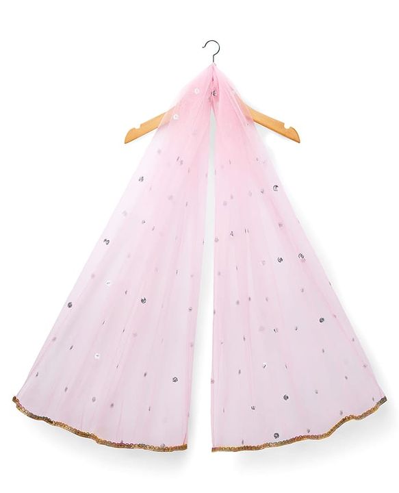 Babyhug Georgette Woven Half Sleeves Choli Lehenga & Dupatta Set With Floral & Sequin Embroidered - Light Pink