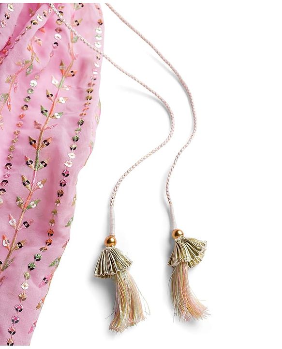 Babyhug Georgette Woven Half Sleeves Choli Lehenga & Dupatta Set With Floral & Sequin Embroidered - Light Pink