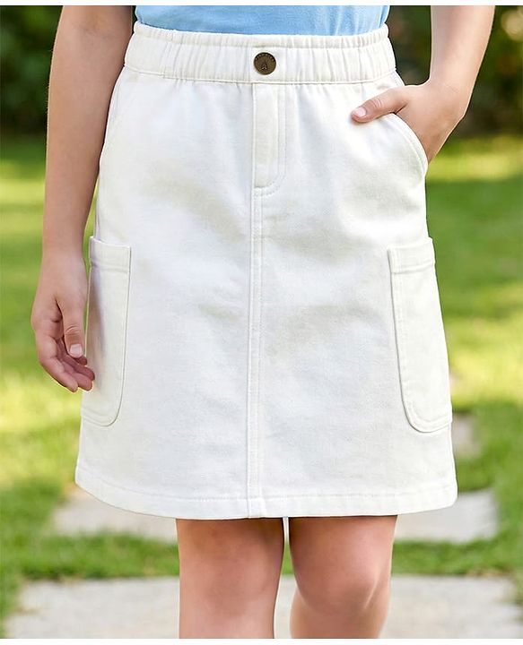 Pine Kids Denim Woven Solid Color Skirt - White