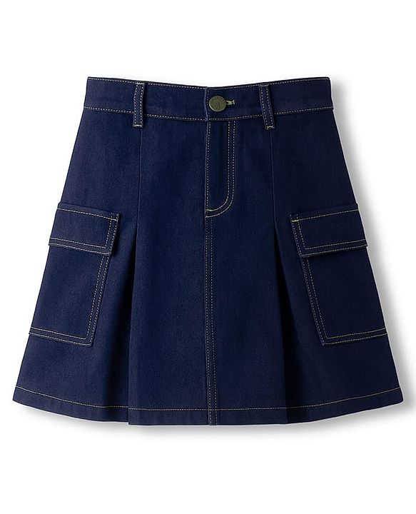 Pine Kids Denim Woven  Solid Color Skirt with Pocket - Navy Blue