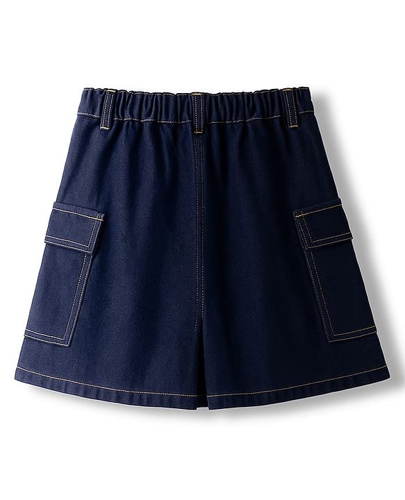 Pine Kids Denim Woven  Solid Color Skirt with Pocket - Navy Blue