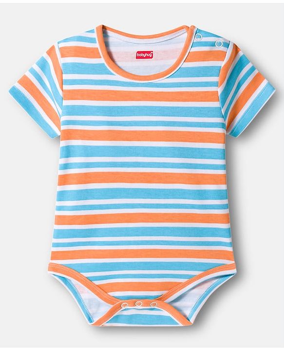 Babyhug 100% Cotton Knit Half Sleeves Striped Onesies with Dino & Star Print Pack of 3 - Multicolor
