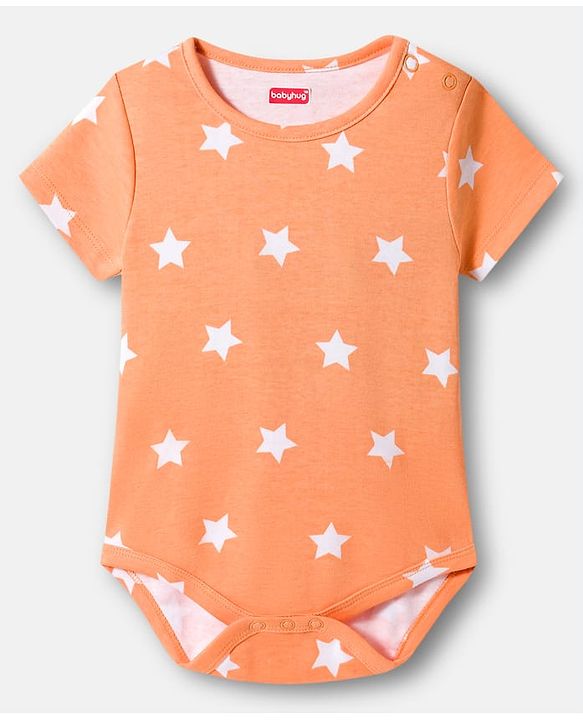 Babyhug 100% Cotton Knit Half Sleeves Striped Onesies with Dino & Star Print Pack of 3 - Multicolor