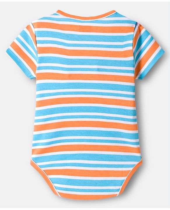Babyhug 100% Cotton Knit Half Sleeves Striped Onesies with Dino & Star Print Pack of 3 - Multicolor