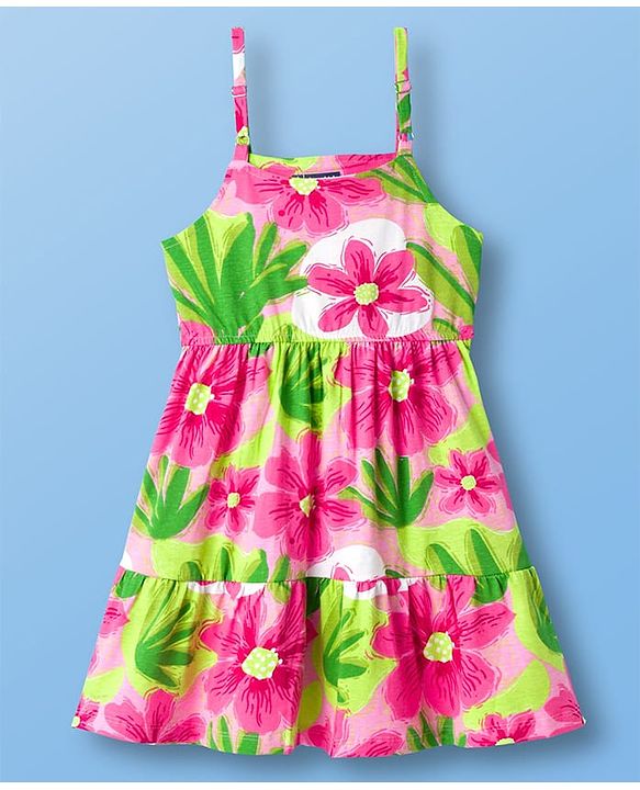 Pine Kids Cotton Knit Frock & Half Sleeves Inner Tee With Floral Print - Multicolor