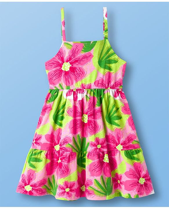 Pine Kids Cotton Knit Frock & Half Sleeves Inner Tee With Floral Print - Multicolor