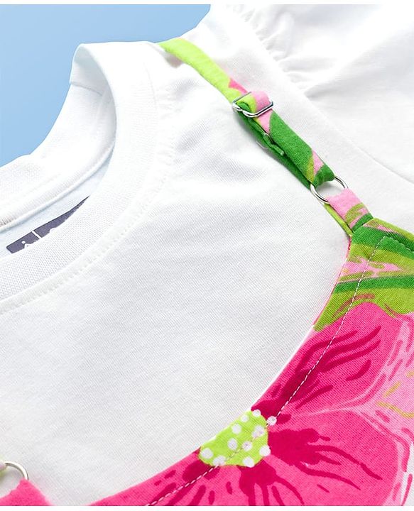 Pine Kids Cotton Knit Frock & Half Sleeves Inner Tee With Floral Print - Multicolor