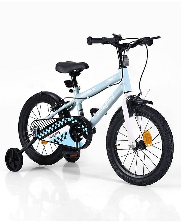 Babyhug Cruise Bicycle for Kids Cycle for 3 to 7Years Boys & Girls 16T Inches- Blue|90% Pre-Installed|Sturdy Frame| Removable Training Wheels|Durable Brake|Rubber Tyres|Height Adjustable Seat & Handle