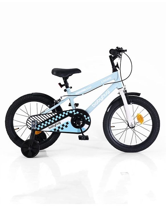 Babyhug Cruise Bicycle for Kids Cycle for 3 to 7Years Boys & Girls 16T Inches- Blue|90% Pre-Installed|Sturdy Frame| Removable Training Wheels|Durable Brake|Rubber Tyres|Height Adjustable Seat & Handle