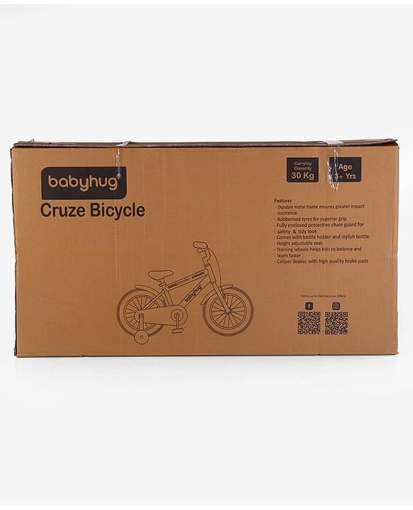 Babyhug Cruise Bicycle for Kids Cycle for 3 to 7Years Boys & Girls 16T Inches- Blue|90% Pre-Installed|Sturdy Frame| Removable Training Wheels|Durable Brake|Rubber Tyres|Height Adjustable Seat & Handle