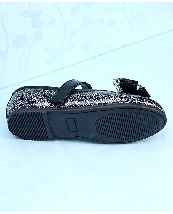 Pine Kids Velcro Closure Closed Toe Ballerina with Bow Applique - Black
