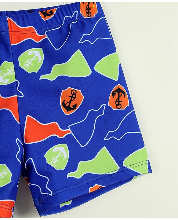 Babyhug Nautical Theme Printed Swimming Trunk with Cap - Blue