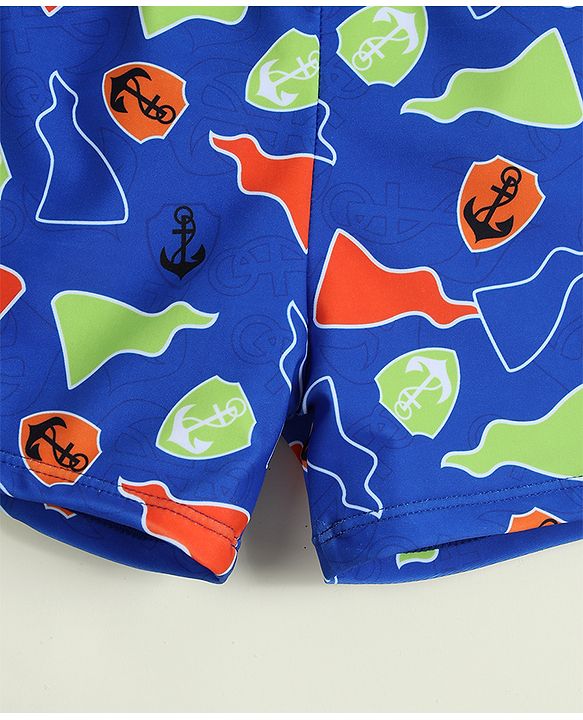 Babyhug Nautical Theme Printed Swimming Trunk with Cap - Blue