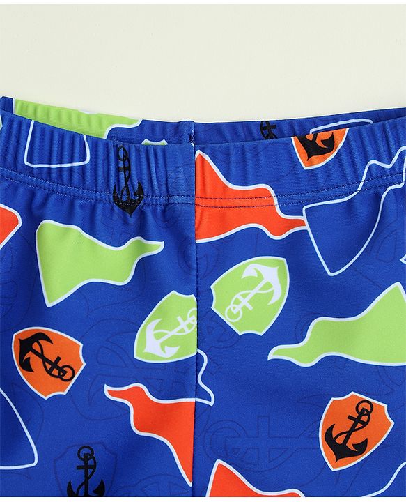 Babyhug Nautical Theme Printed Swimming Trunk with Cap - Blue