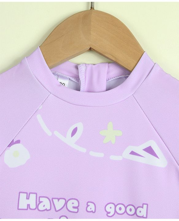 Babyhug Half Raglan Sleeves  Legged Swimsuit with Rainbow & Cloud Print - Lilac