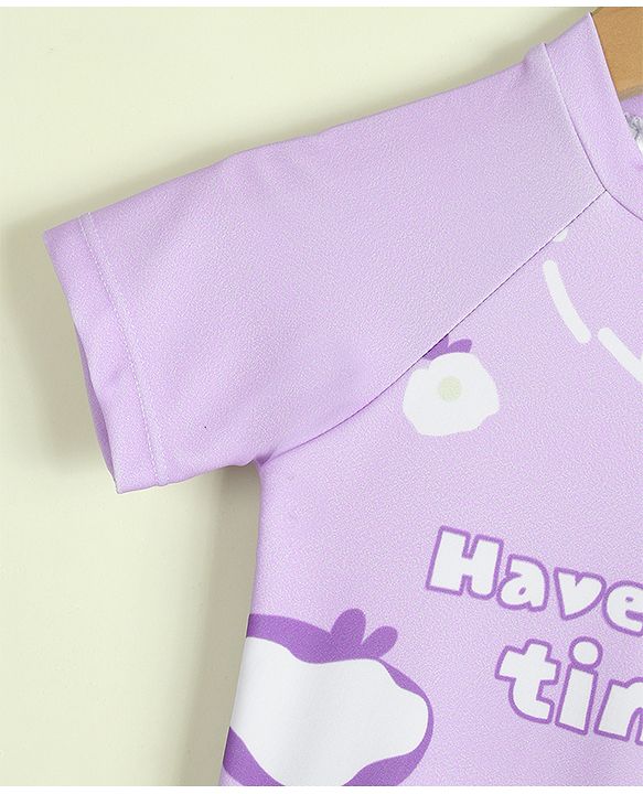 Babyhug Half Raglan Sleeves  Legged Swimsuit with Rainbow & Cloud Print - Lilac