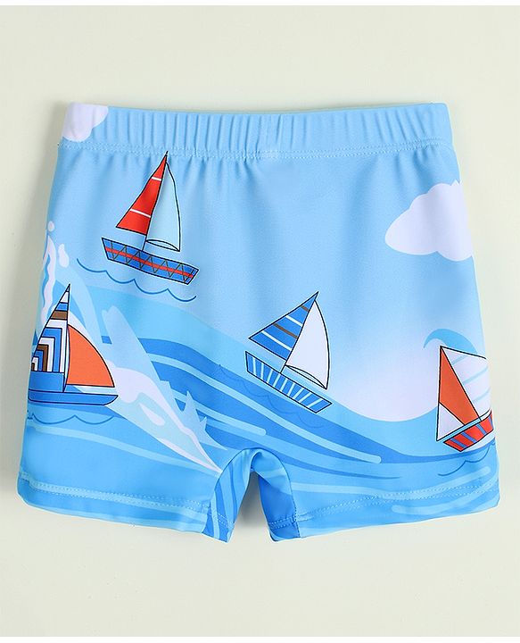 Babyhug Boat Printed Swimming Trunk- Light Blue