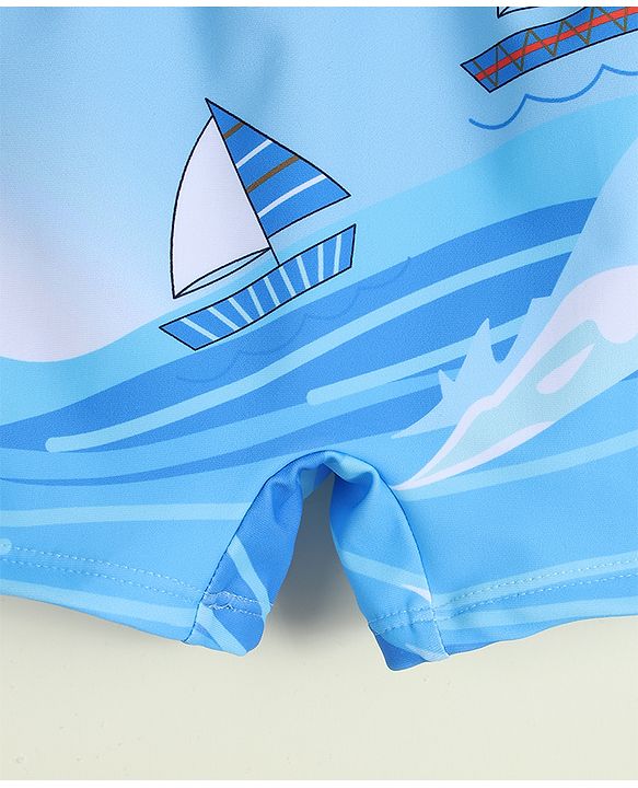 Babyhug Boat Printed Swimming Trunk- Light Blue