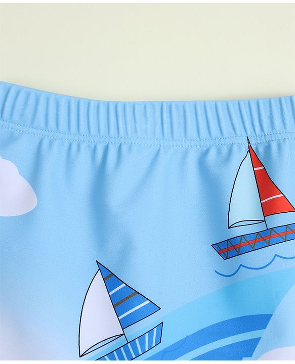 Babyhug Boat Printed Swimming Trunk- Light Blue
