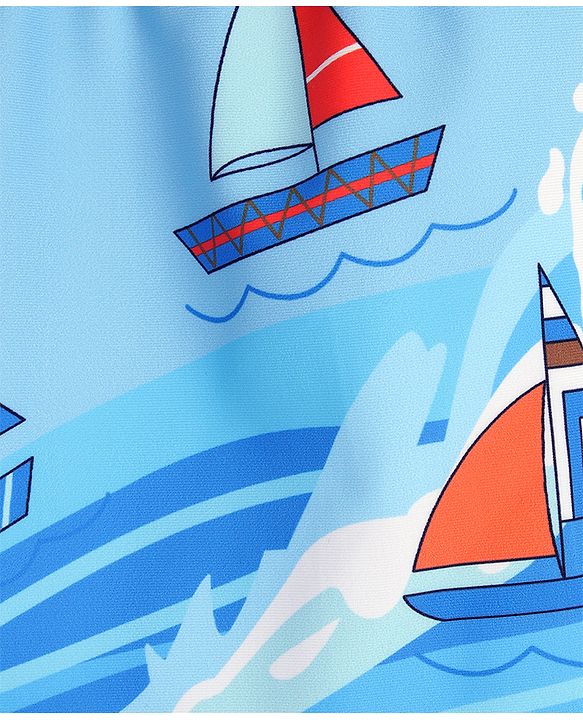 Babyhug Boat Printed Swimming Trunk- Light Blue