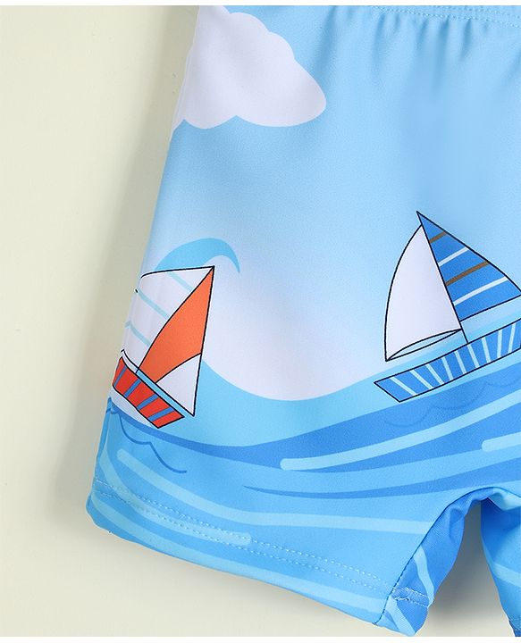 Babyhug Boat Printed Swimming Trunk- Light Blue