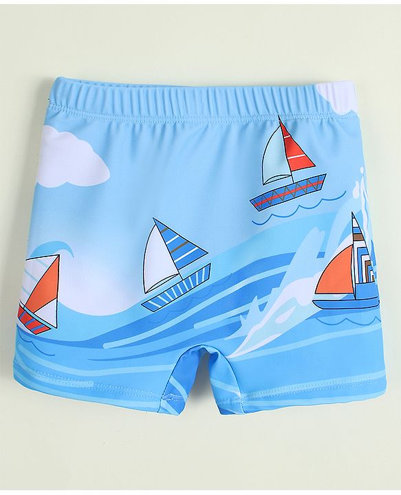 Babyhug Boat Printed Swimming Trunk- Light Blue