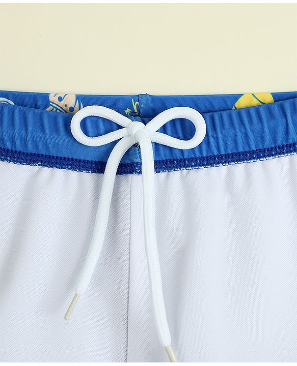Babyhug Half Raglan Sleeves Sea Life Theme & Text Printed Two Piece Swimsuit - Blue