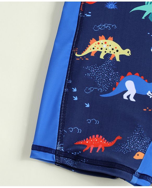 Babyhug Raglan Half Sleeves Dino Printed Legged Swimsuit -Navy Blue
