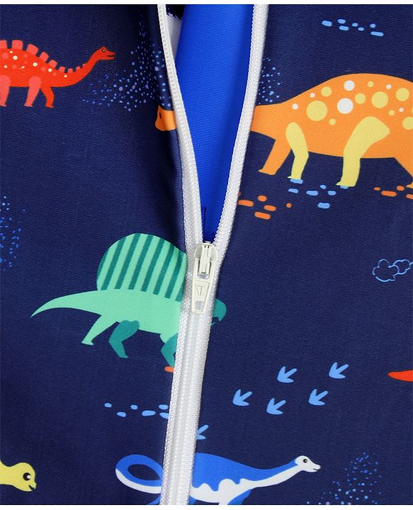 Babyhug Raglan Half Sleeves Dino Printed Legged Swimsuit -Navy Blue