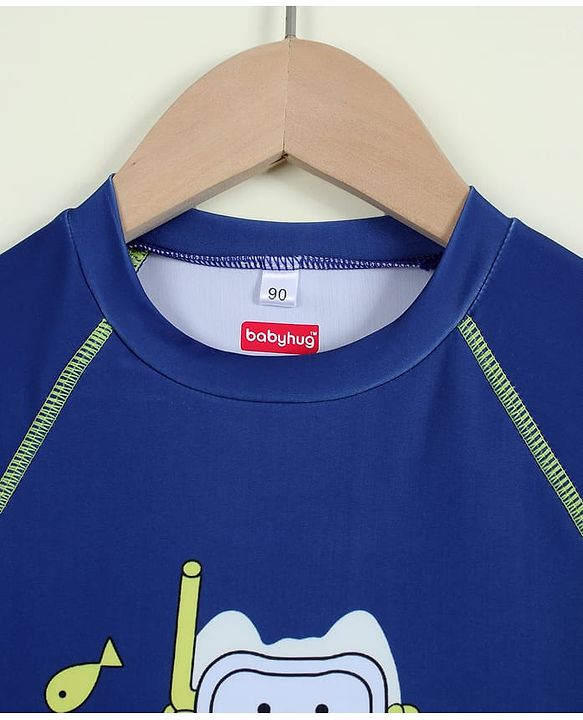 Babyhug Full Raglan Sleeves  Two Piece Printed Swimsuit -  Navy Blue